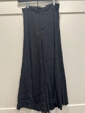 Anthropologie Black Maxi wide leg crop pants with White Micro Floral Print size